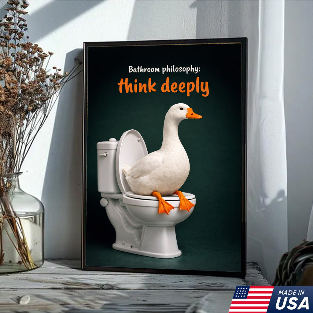 Think Deeply Duck Canvas Print – Funny Bathroom Philosophy Wall Art