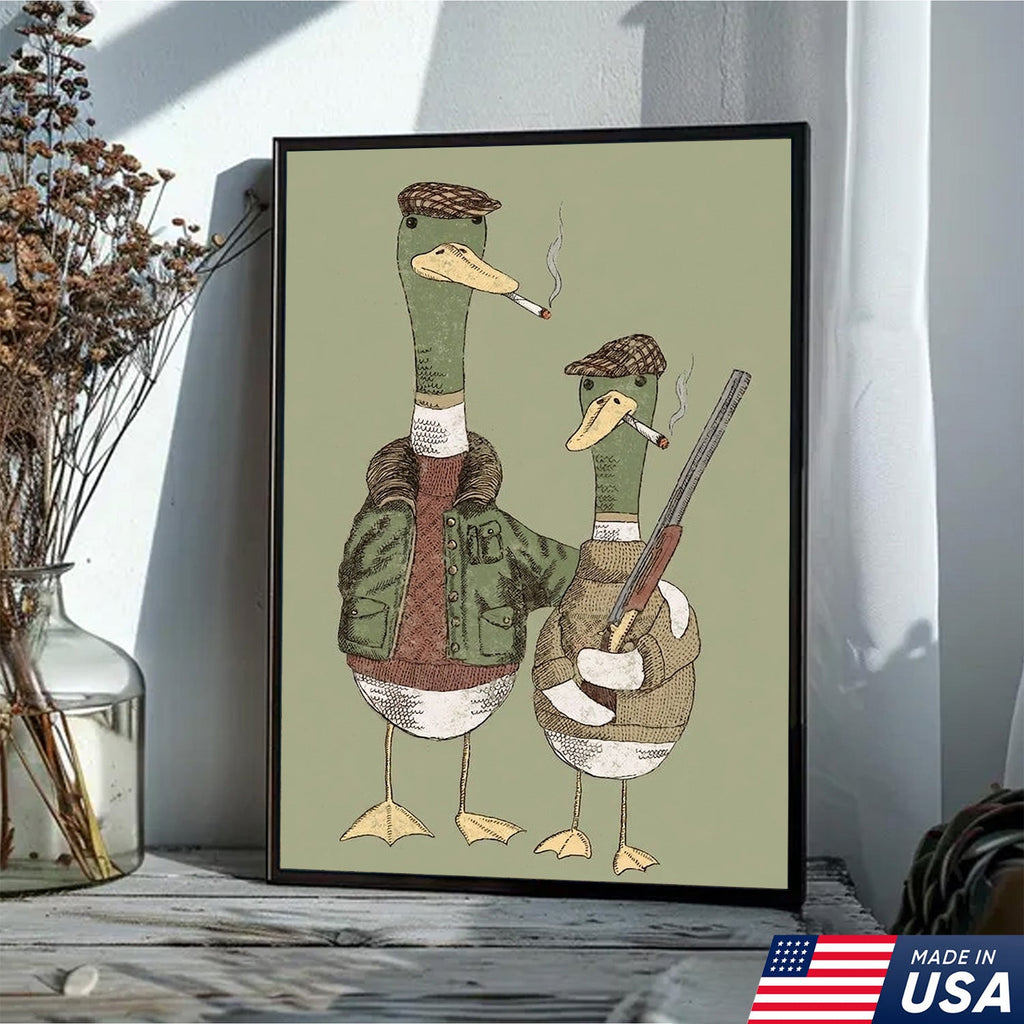 Funny Hunting Duck Wall Art, Duck Hunter Canvas, Gift for Hunter