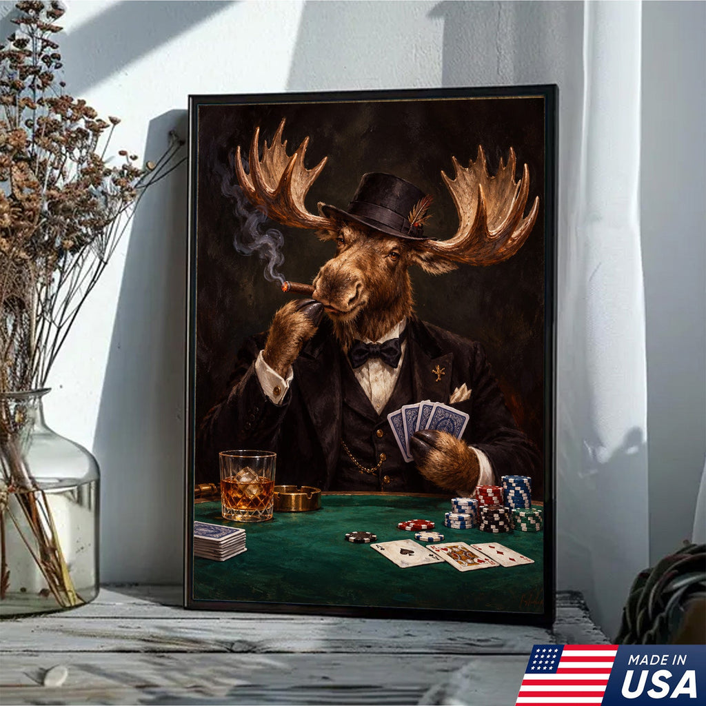 Gentleman Moose Poker Canvas