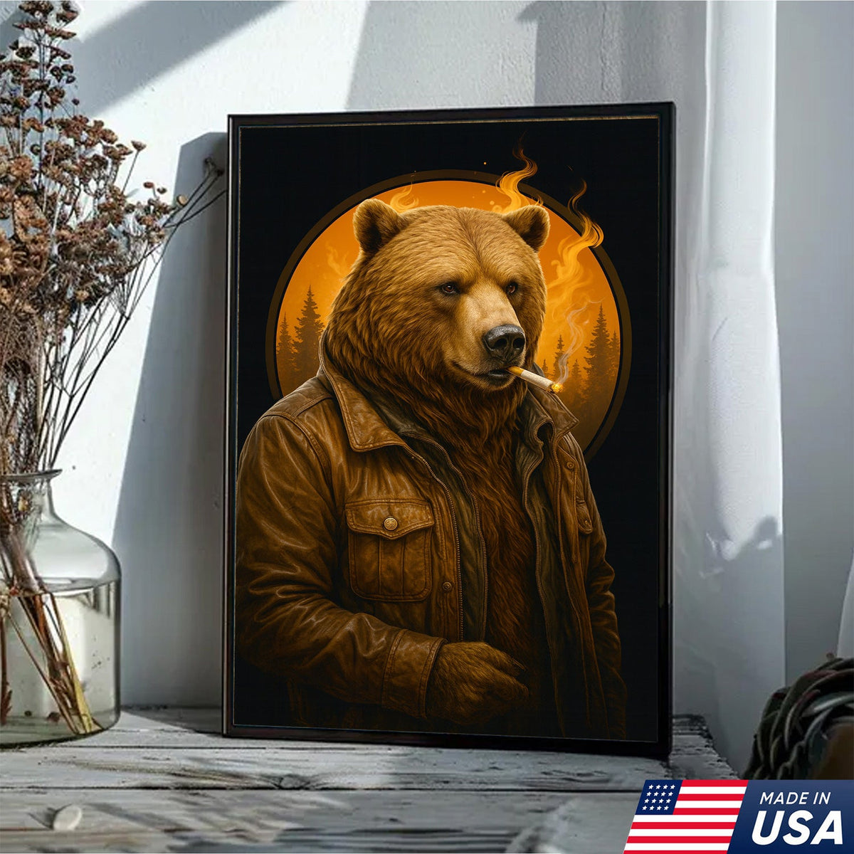 Smoking Bear Wall Art Canvas – Badass Leather Jacket Print product image 15