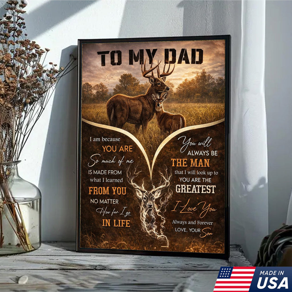 To My Dad Deer Family Canvas Print, Father Son Wildlife Wall Art Meaningful Gift