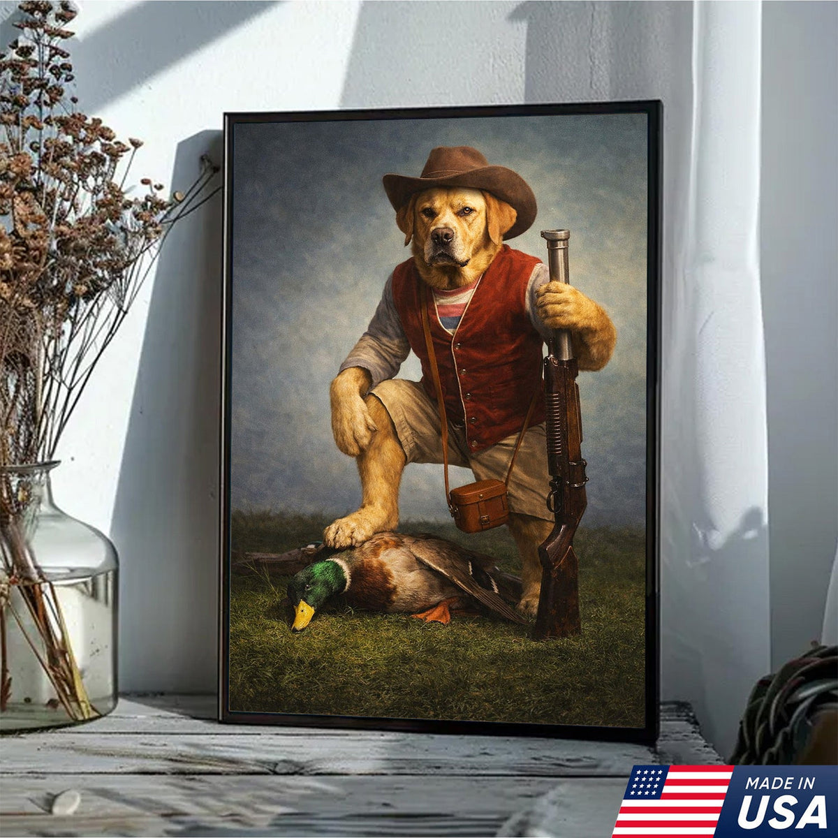 Funny Hunting Dog Canvas Wall Art Duck Hunter Dog Outdoor Decor