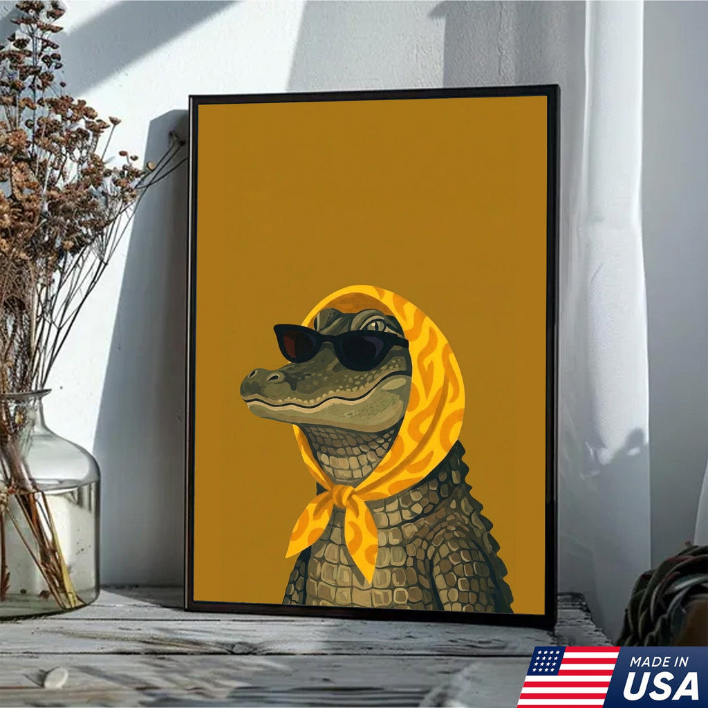 Funny Alligator Wall Art, Cool Crocodile Canvas, Sunglasses Animal Art