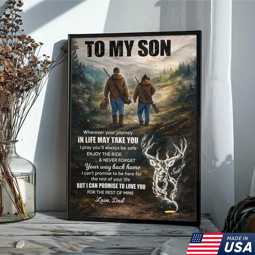 To My Son Hunting Canvas Wall Art, Father and Son Outdoor Journey Artwork