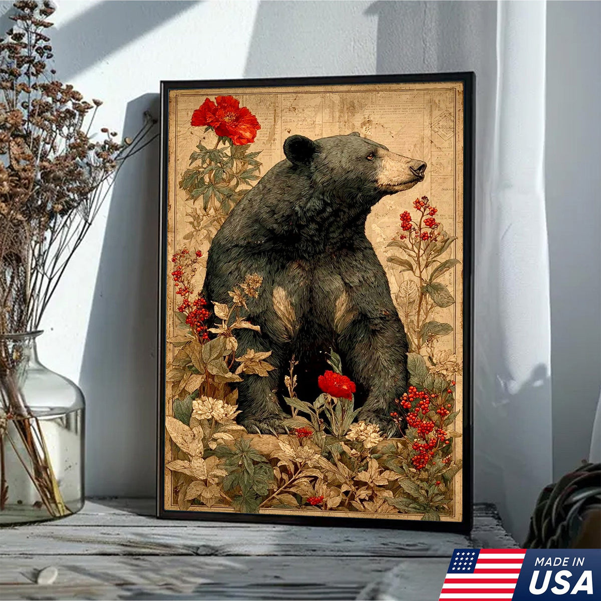 Botanical Black Bear Canvas