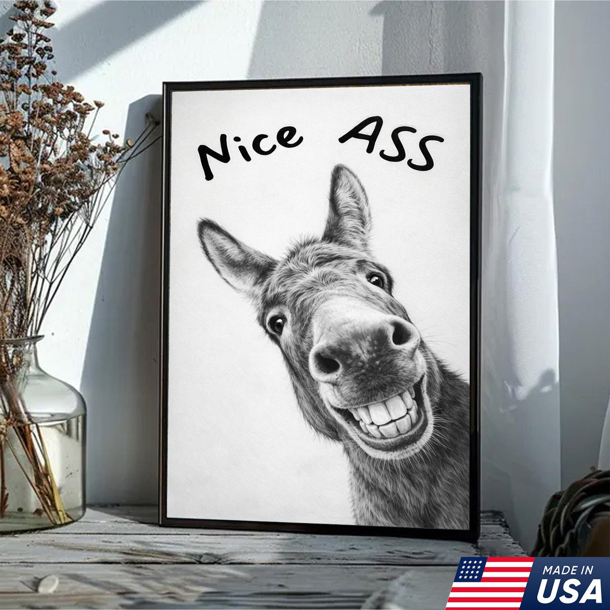 Funny Donkey Bathroom Wall Art, Nice Ass Donkey Canvas