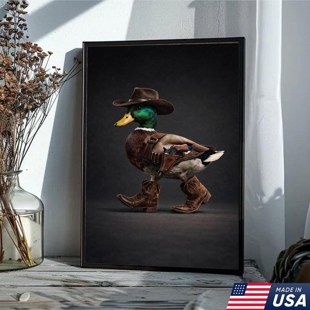 Funny Western Duck Canvas – Cowboy Duck Wall Art – Hunting Decor