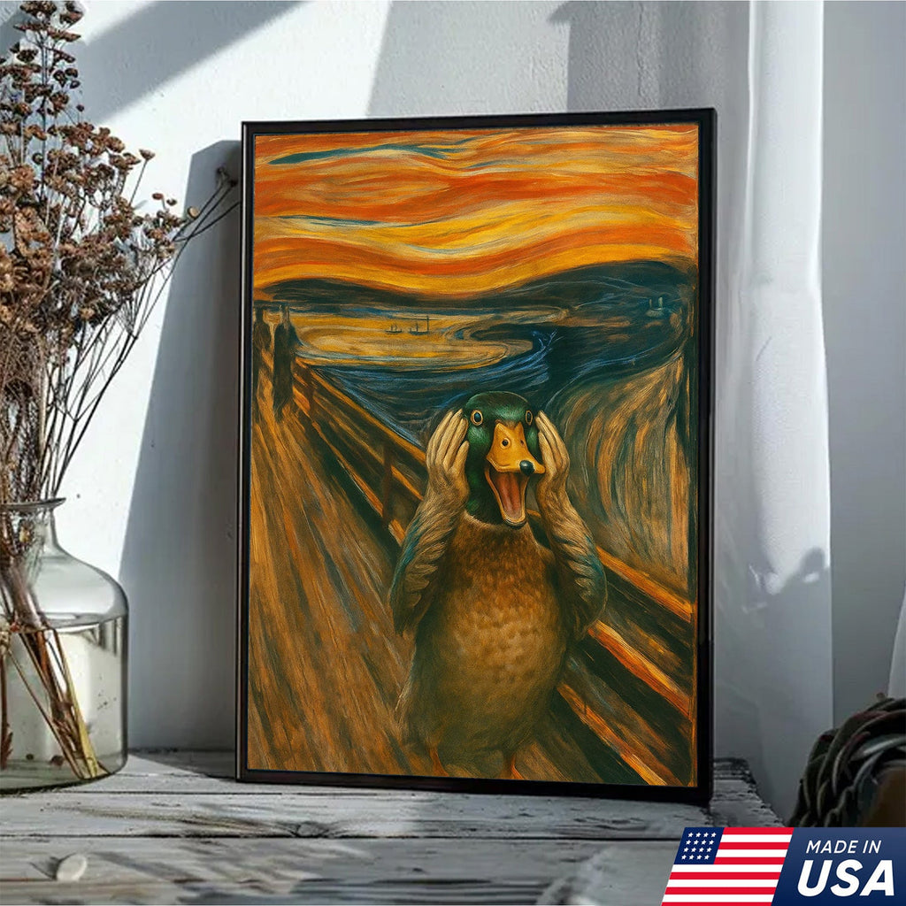Funny Duck Scream Canvas Wall Art, Parody Edvard Munch Painting Print