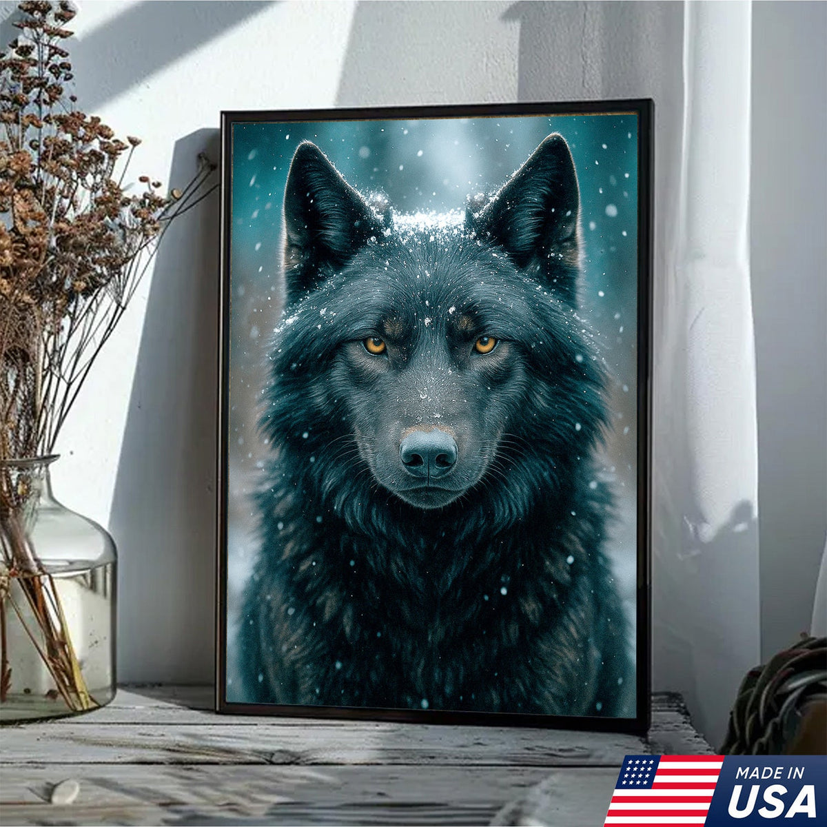Black Wolf Canvas Wall Art – Rustic Cabin Décor for Hunters, Lodge & Man Cave