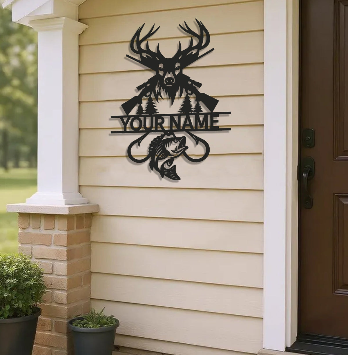 Personalized Deer Hunting and Fishing Metal Sign WITH LED/WITHOUT LED – Rustic Cabin Wall Decor
