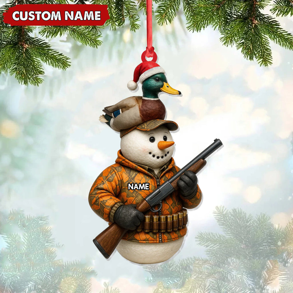 Personalized Duck Hunter Snowman Ornament, Custom Name Christmas Decoration for Hunters