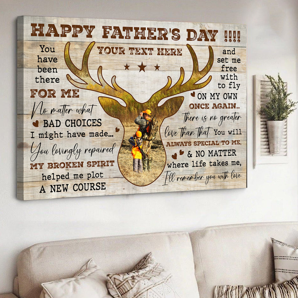 Personalized Happy Father's Day Hunting Canvas – Custom Gift for Dad Hunter, Deer Hunting Wall Art