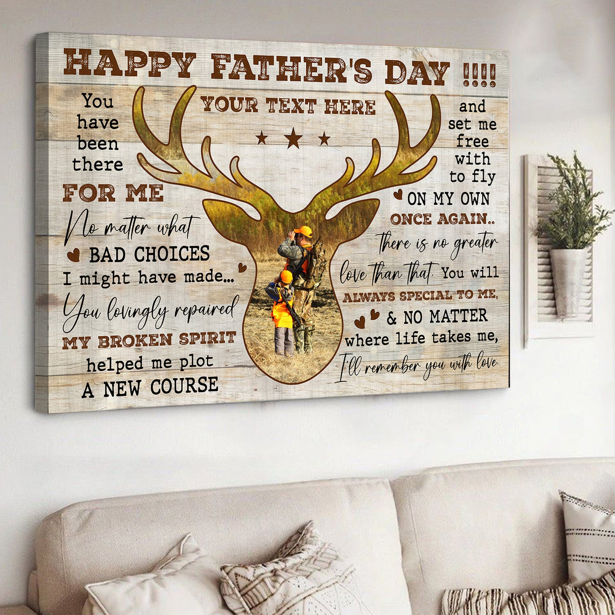 Personalized Happy Father's Day Hunting Canvas – Custom Gift for Dad Hunter, Deer Hunting Wall Art