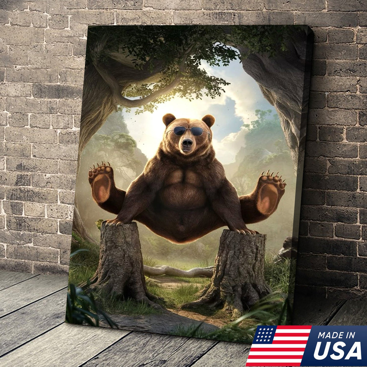 Funny Bear Canvas, Cool Animal Wall Art, Sunglasses Bear Decor