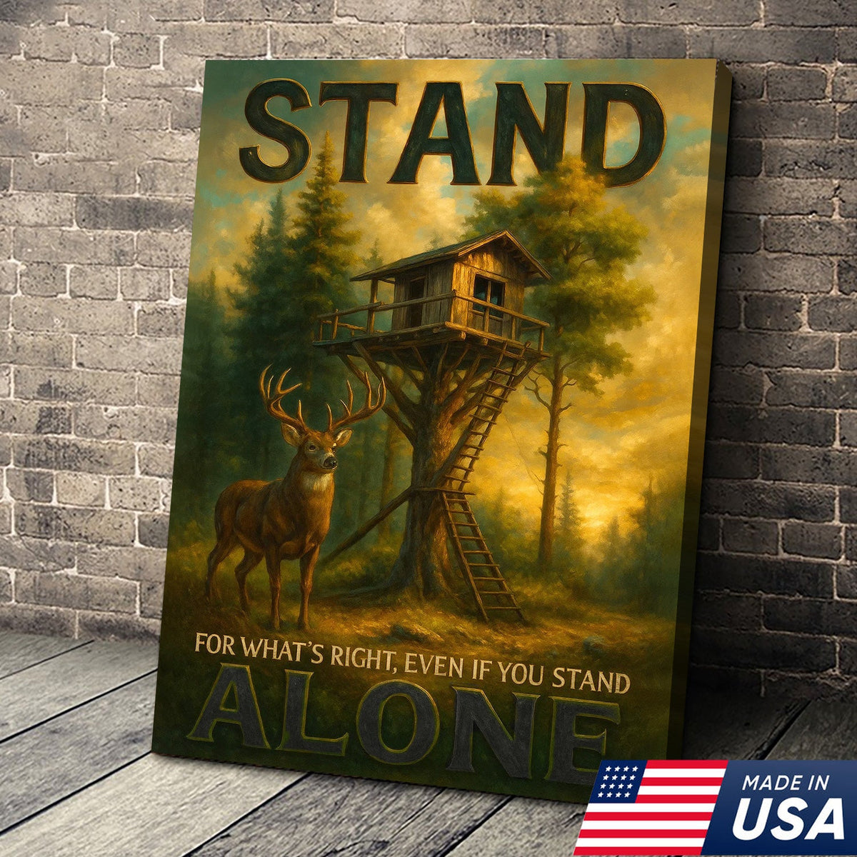 Inspirational Deer Hunting Canvas Wall Art – Rustic Cabin Lodge Decor with Motivational Quote
