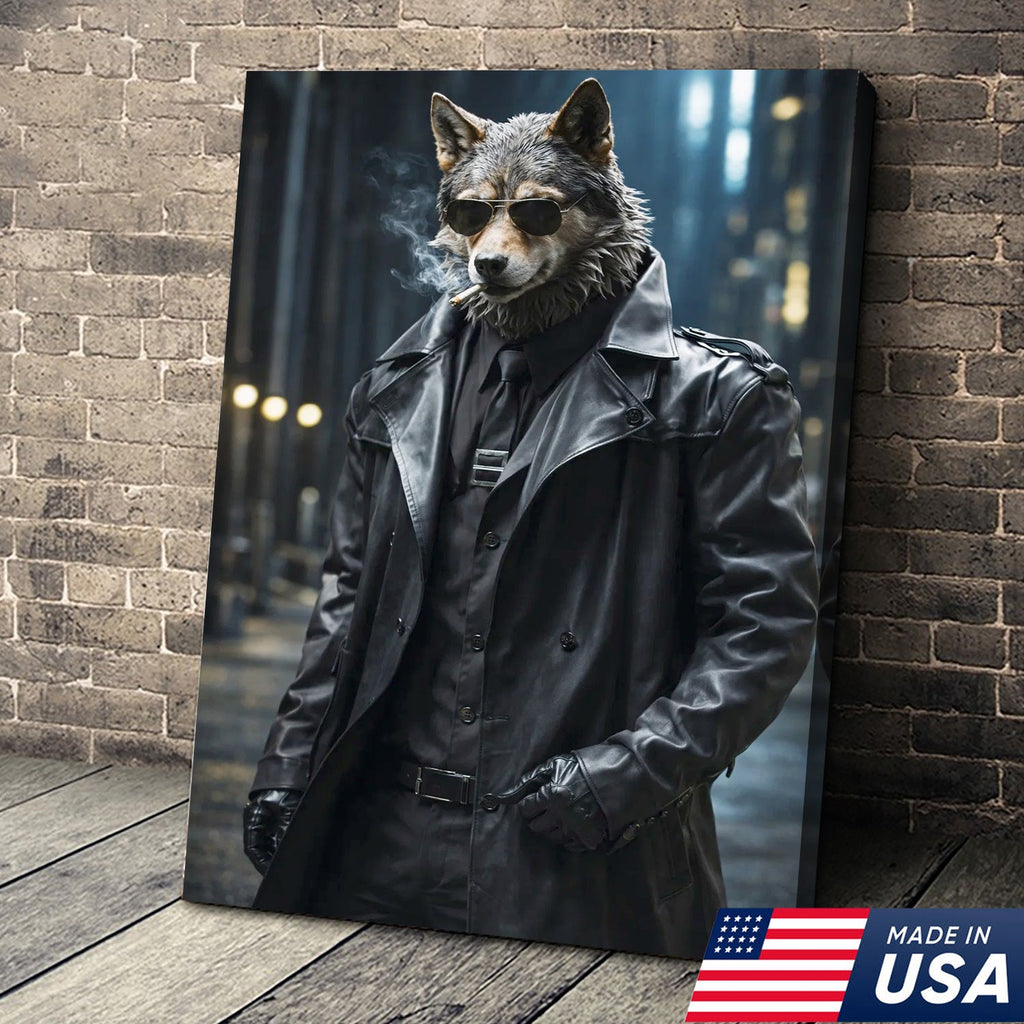 Noir Wolf Detective Canvas Wall Art, Cool in Leather Coat product image 3