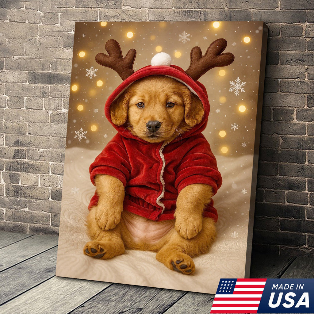Christmas Puppy Reindeer Canvas Wall Art, Cute Golden product image 3