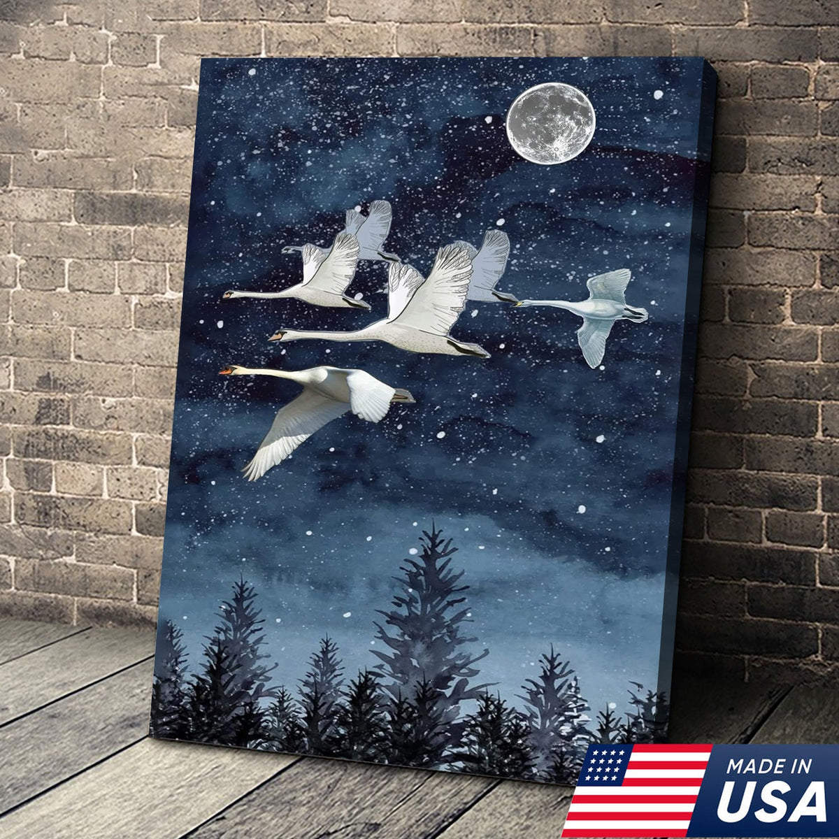 Moonlit Swan Flight Canvas