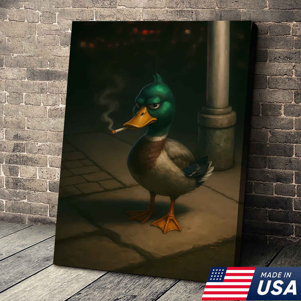 Funny Duck Canvas, Grumpy Mallard Wall Art, Humorous Bird Lover Decor for Man Cave or Cabin