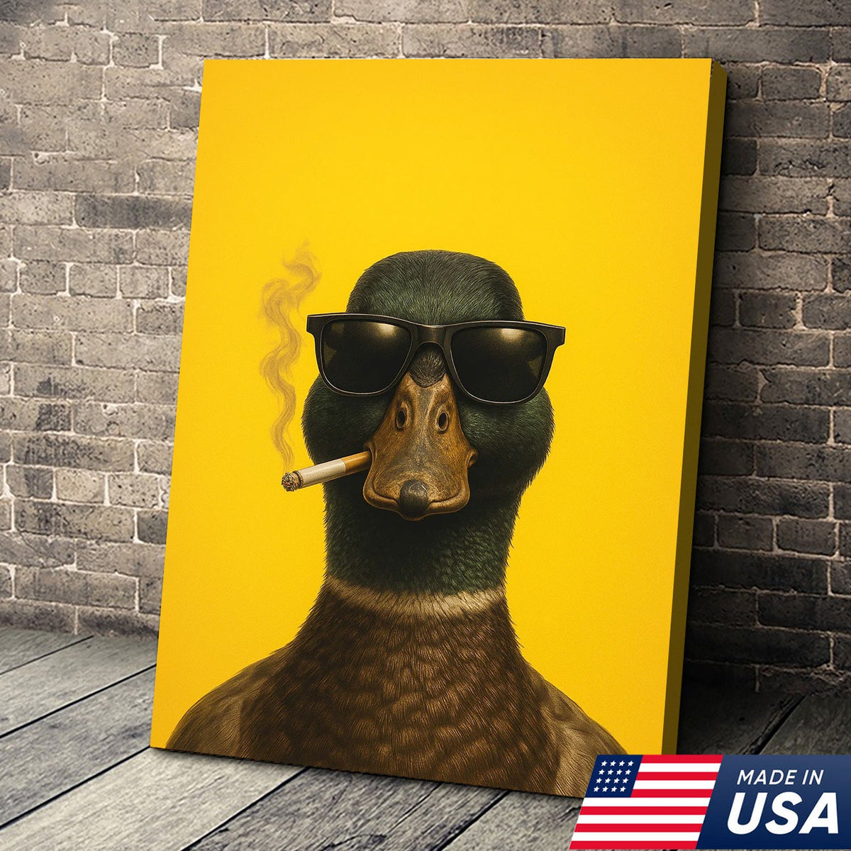 Cool Duck Canvas Wall Art - Funny Sunglasses Duck Hunting Lodge Decor - Rustic Farmhouse Wildlife Print