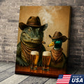 Funny Alligator and Duck Cowboy Canvas – Rustic Wildlife Bar Wall Art Gift for Hunters and Lodge