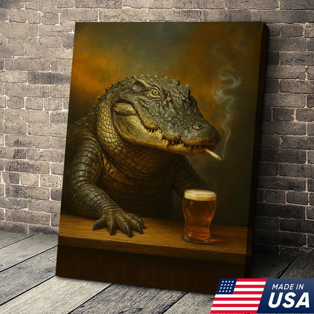 Alligator Wall Art Canvas – Rustic Wildlife Animal Print for Hunting Cabin