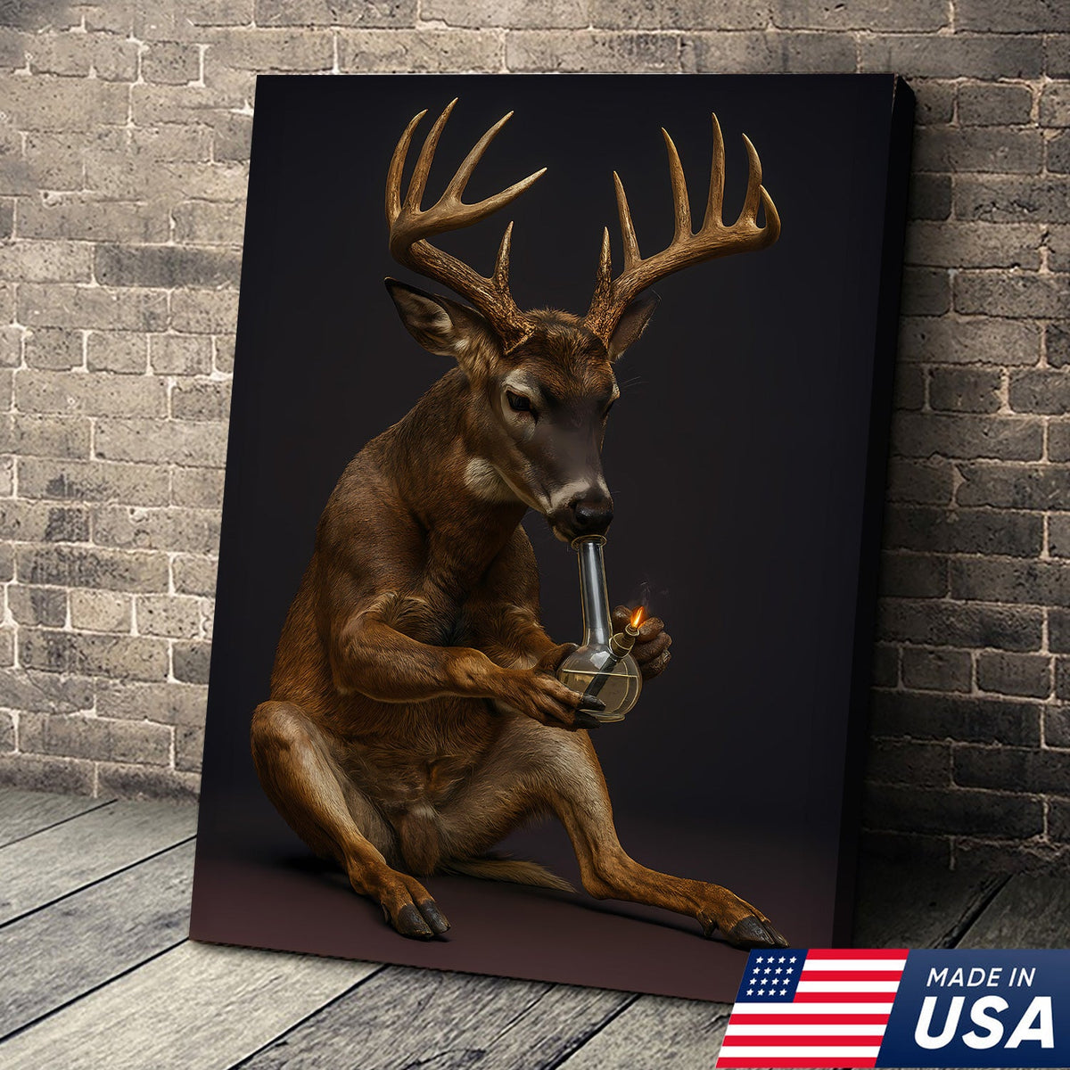 Funny Deer Smoking Canvas, Hilarious Buck Wall Art, Rustic Cabin Decor for Hunters and Humor Lovers