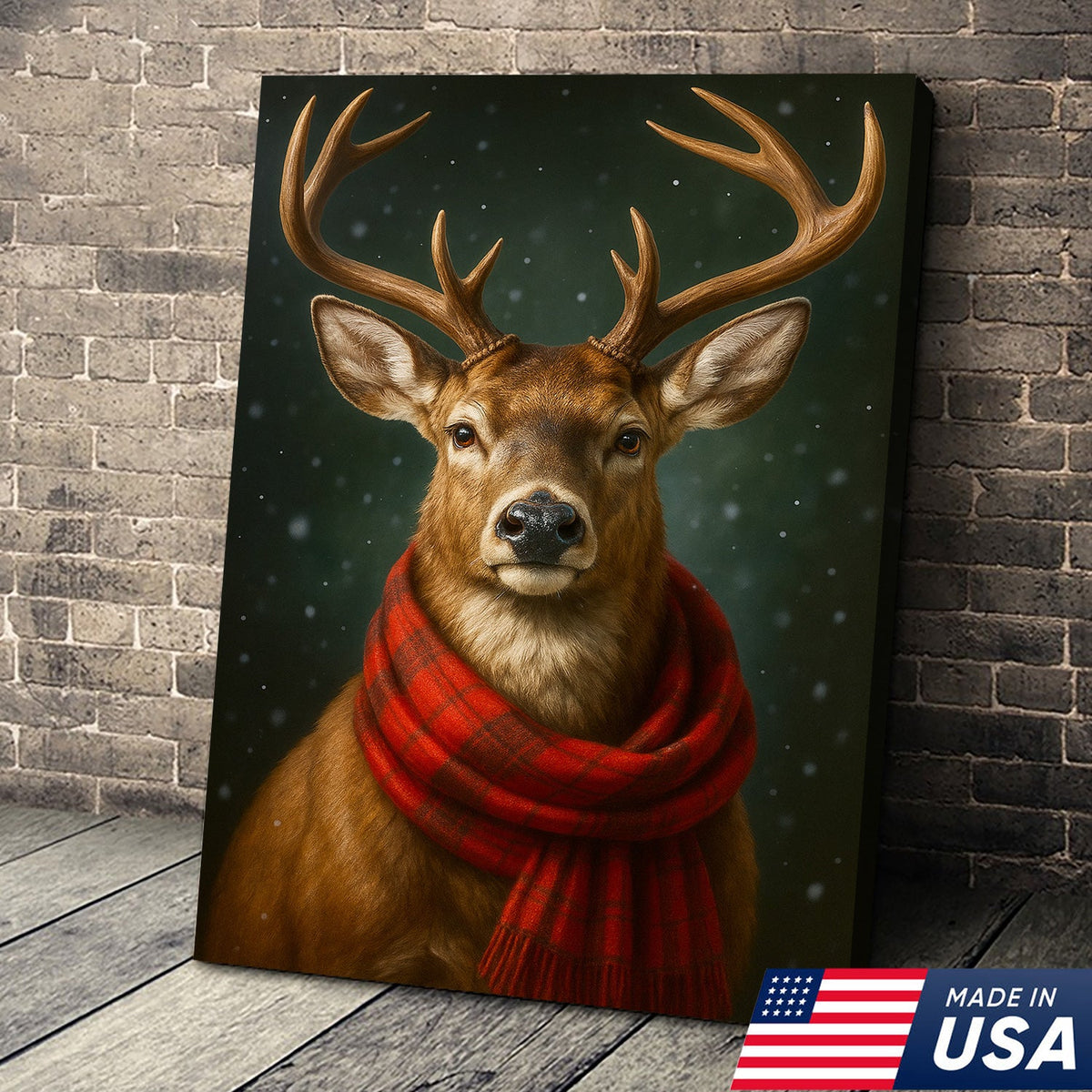 Winter Buck in Red Scarf – Christmas Cabin Wall Art, Rustic Christmas Decor