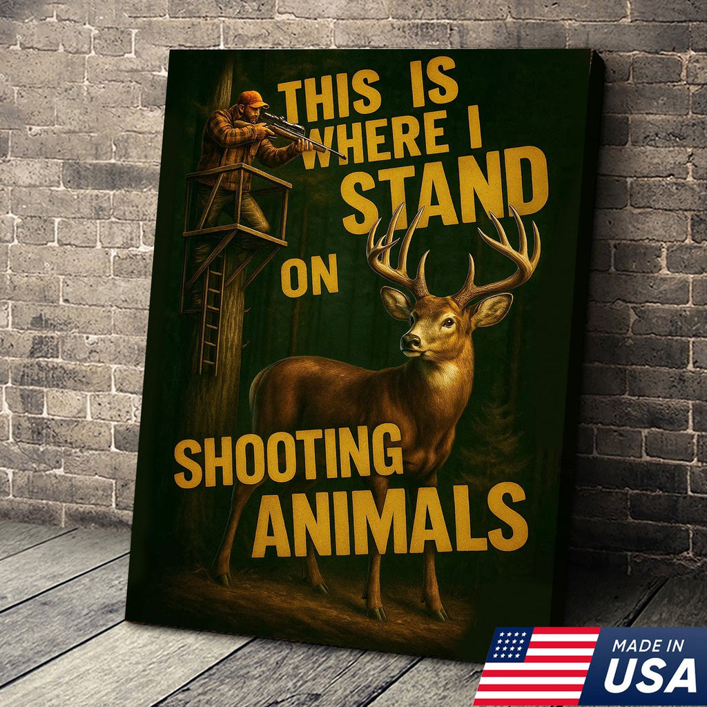 Deer Hunting Canvas Wall Art – Hunter in Tree Stand with Quote “This Is Where I Stand”