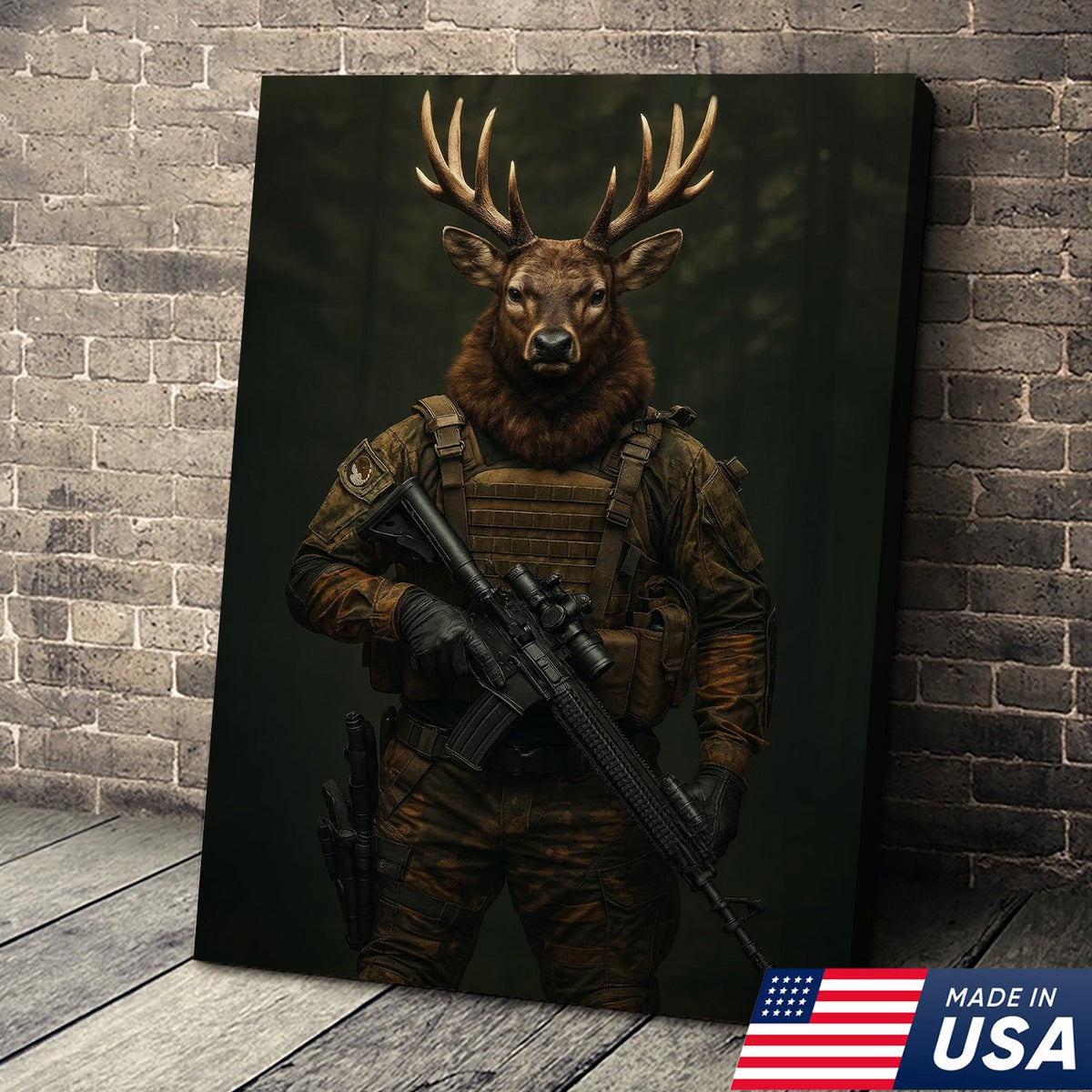 Tactical Deer Canvas Art – Elite Antlered Warrior in Combat Gear