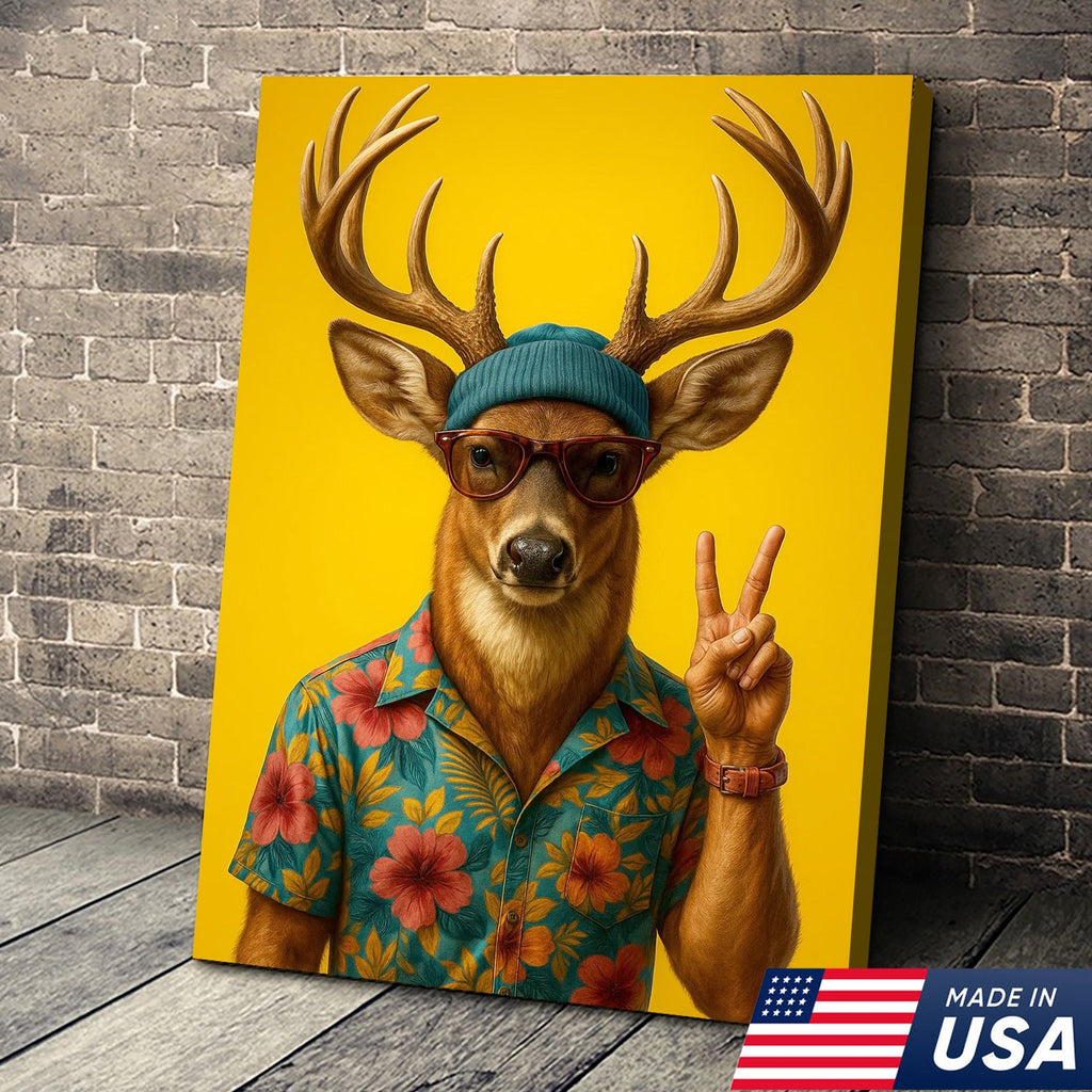 Cool Deer with Hawaiian Shirt Wall Art – Funny Animal product image 3