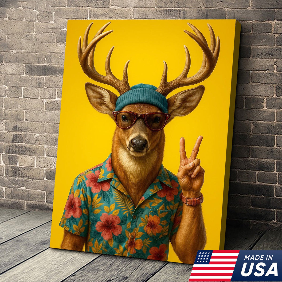 Cool Deer with Hawaiian Shirt Wall Art – Funny Animal product image 3