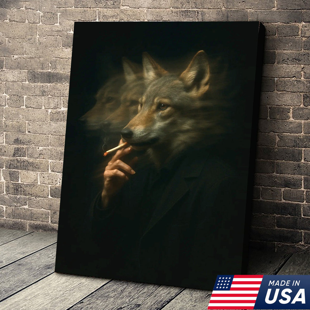 Mystical Wolf Coyote Canvas Wall Art - Mysterious Animal Portrait with Surreal Motion Effect