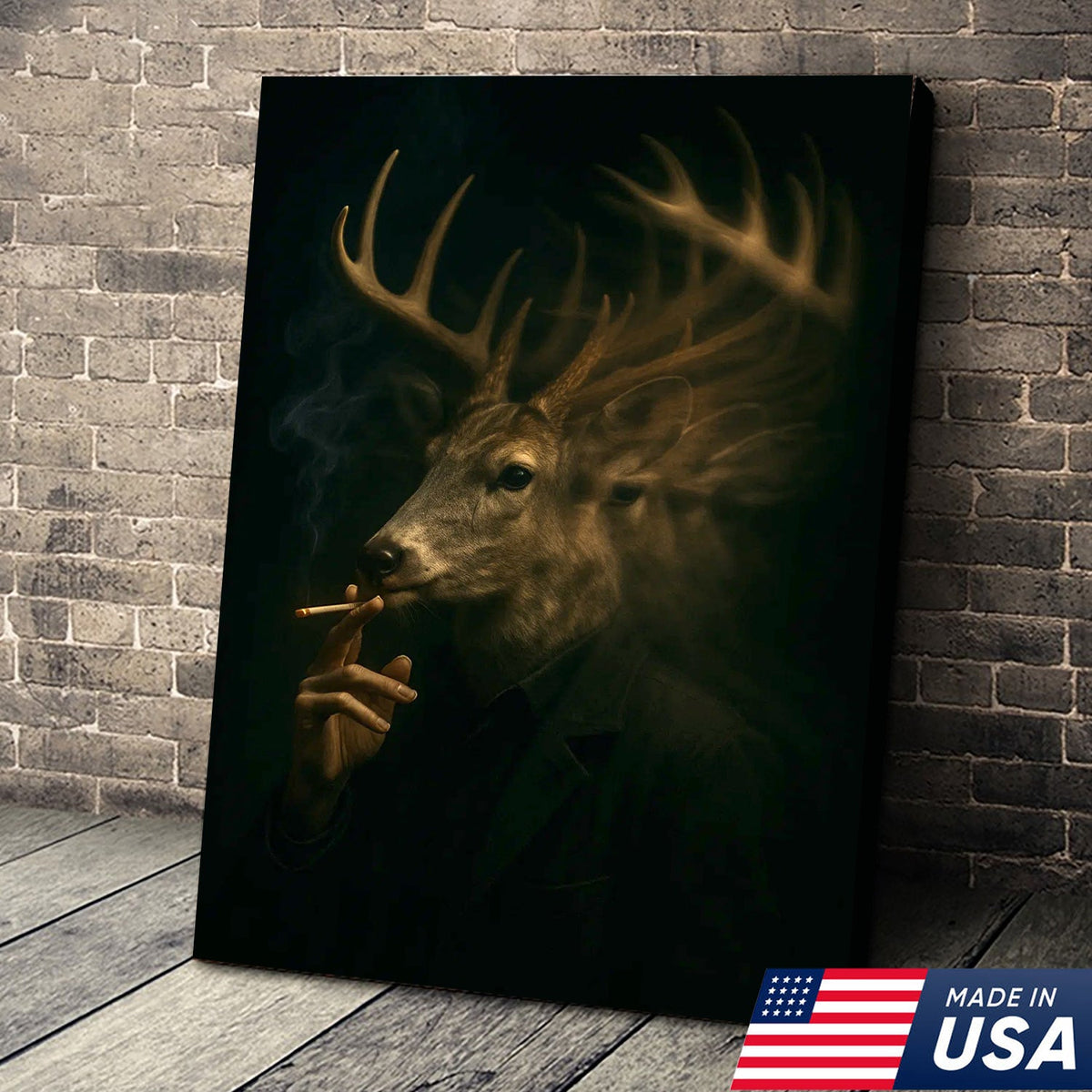 Majestic Deer Canvas Wall Art - Mysterious Stag Portrait with Surreal Motion Effect