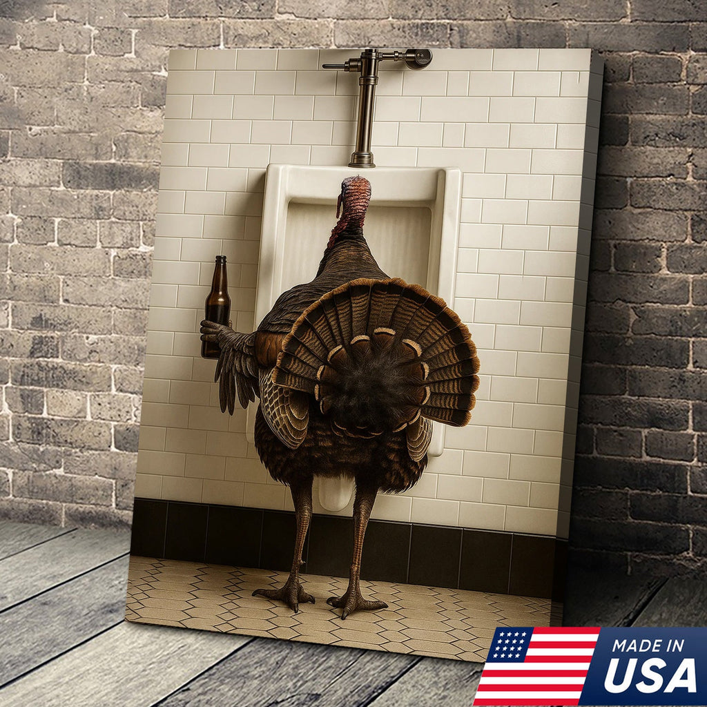 Hilarious Turkey Canvas Wall Art – Funny Bathroom Humor Decor – Rustic Hunting Cabin Gag Gift