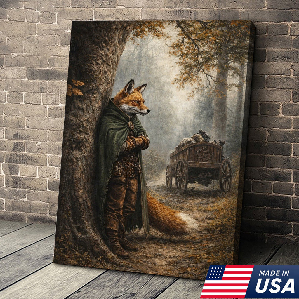 Forest Ranger Fox Canvas Wall Art, Woodland Adventure Fox Illustration