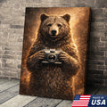 Funny Bear Photographer Wall Art Canvas – Rustic Wildlife Camera Canvas Print Decor