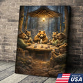 Funny Bear Poker Night Wall Art Canvas – Rustic Forest Animal Card Game Canvas Decor