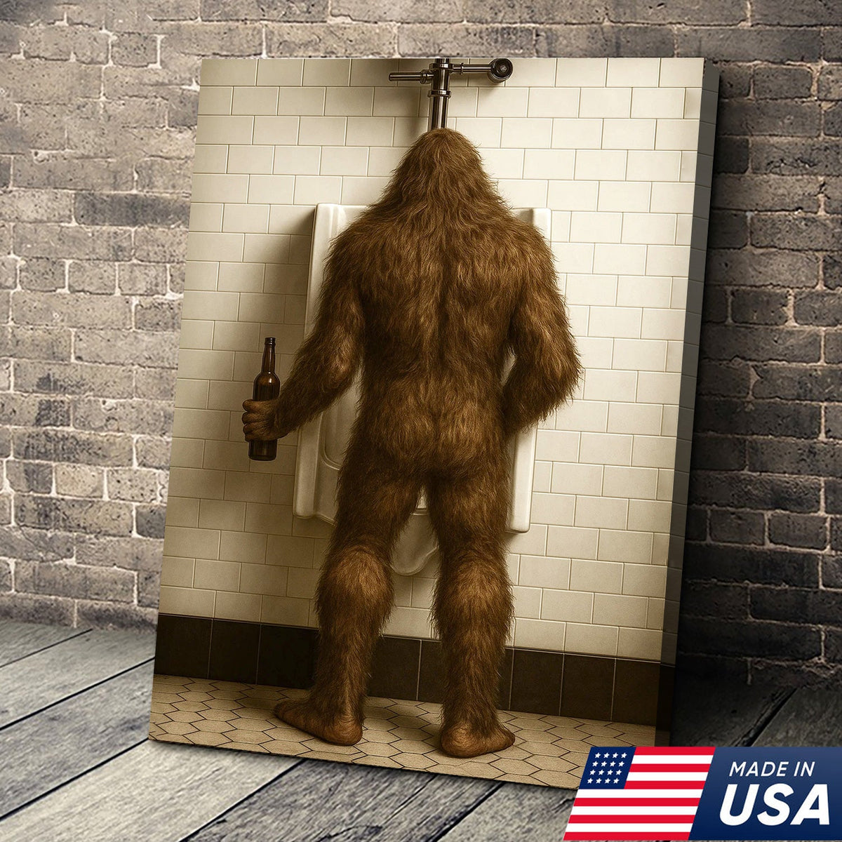 Bigfoot Funny Canvas Wall Art – Hilarious Bathroom Humor Decor – Rustic Cabin Gag Gift