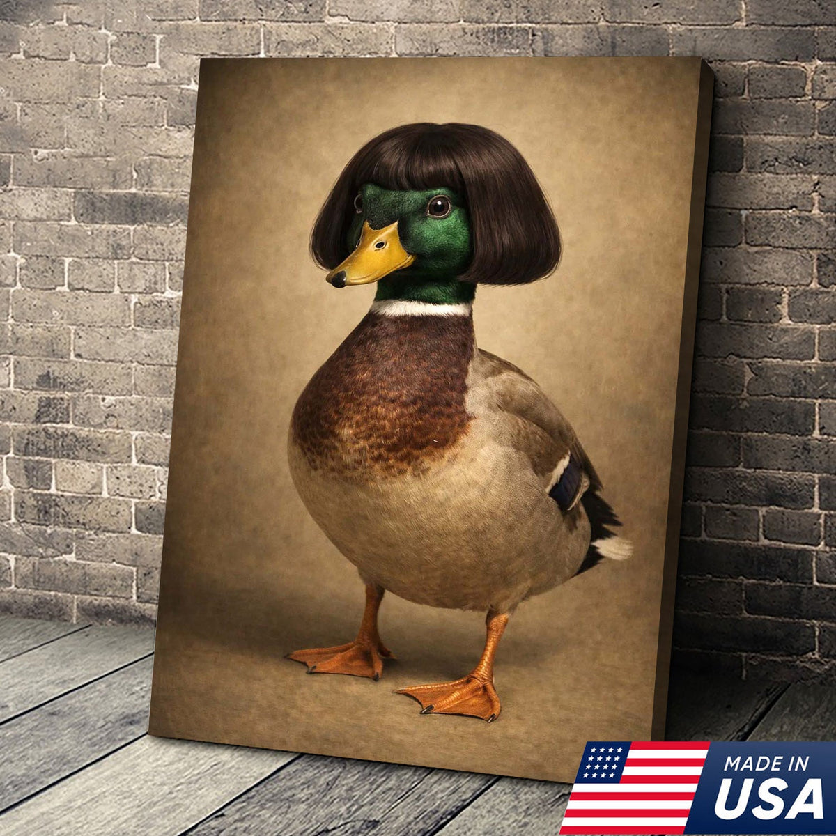 Whimsical Duck Portrait Canvas Wall Art, Funny Animal Character Illustration