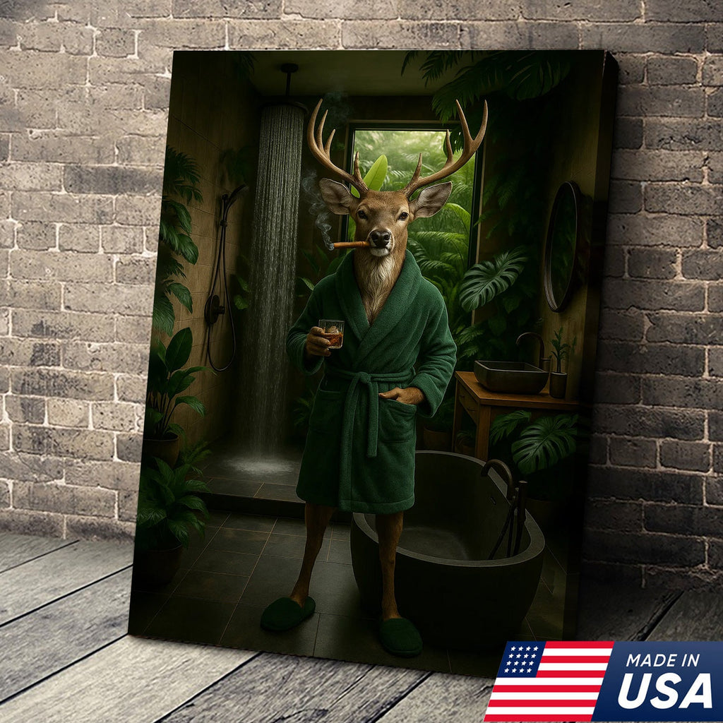 Gentleman Buck Canvas Wall Art – Sophisticated Deer Lodge Decor – Rustic Cabin Hunting Vibe