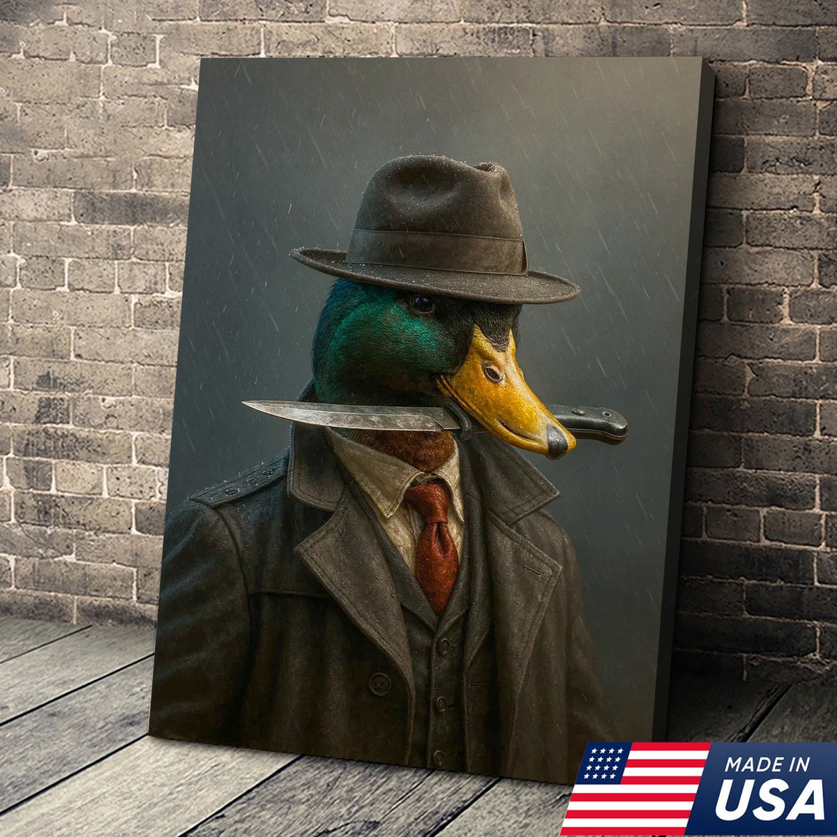 Gangster Duck Canvas – Mafia Mallard with Knife, Vintage Boss Wall Art for Man Cave & Bar Decor