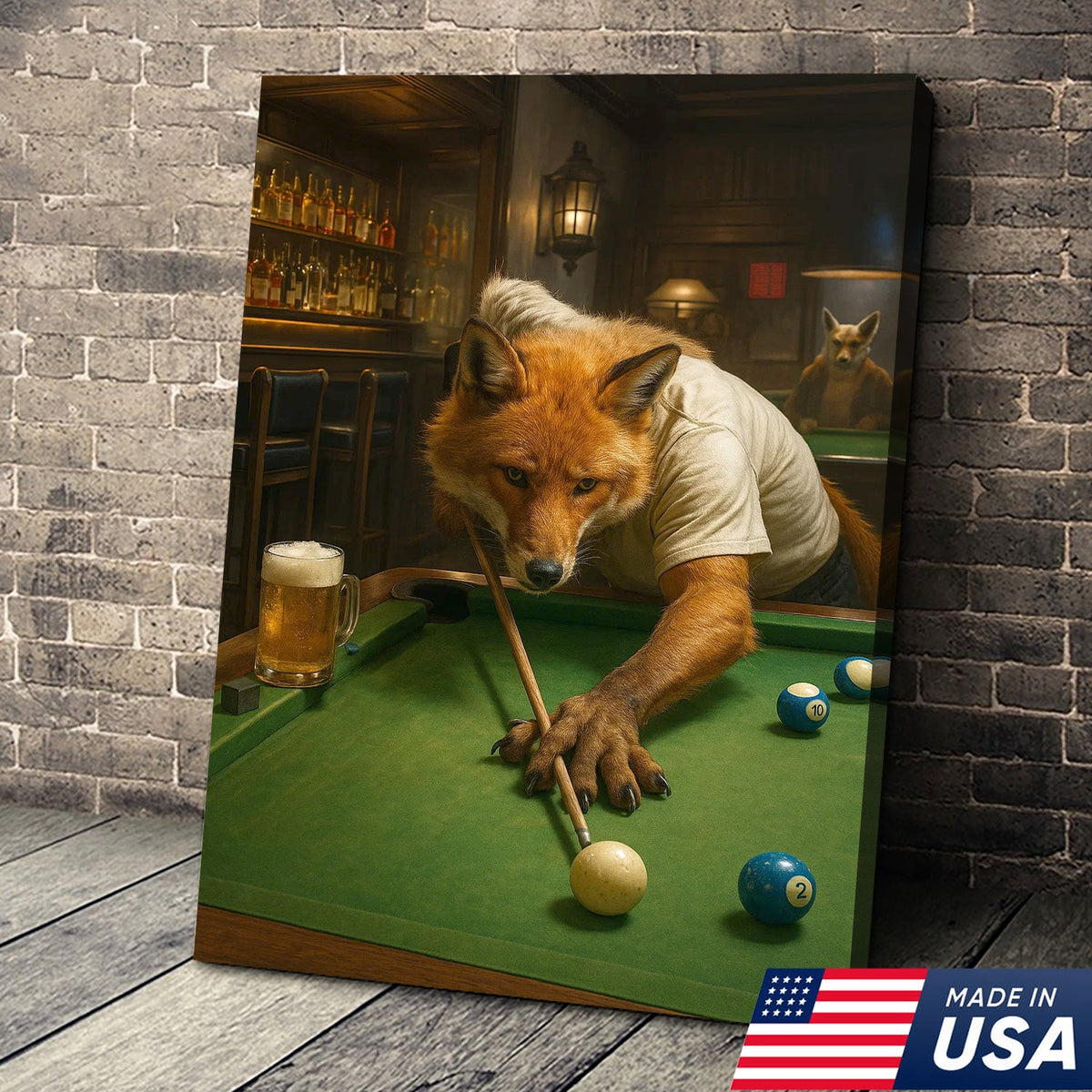 Fox Playing Pool Canvas Wall Art, Funny Billiards Room Decor, Game Room & Pool Hall Gift