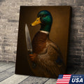 Funny Duck With Knife Wall Art – Mallard Portrait Painting, Dark Humor Animal Canvas