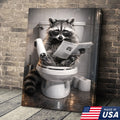 Raccoon Bathroom Humor Canvas – Funny Toilet Reading Wall Art for Restroom Decor