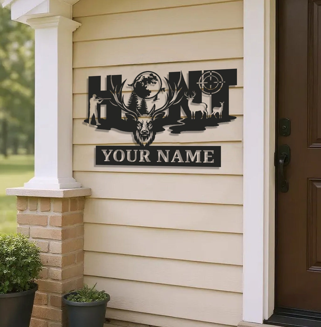 Personalized Deer Hunter Metal Sign WITH LED/WITHOUT LED, Custom Name Hunting Light