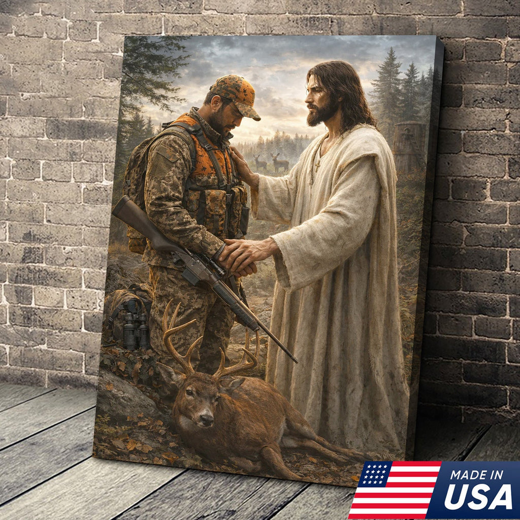 Jesus Hunting Canvas, Christian Hunter Wall Art, Faith Deer Decor