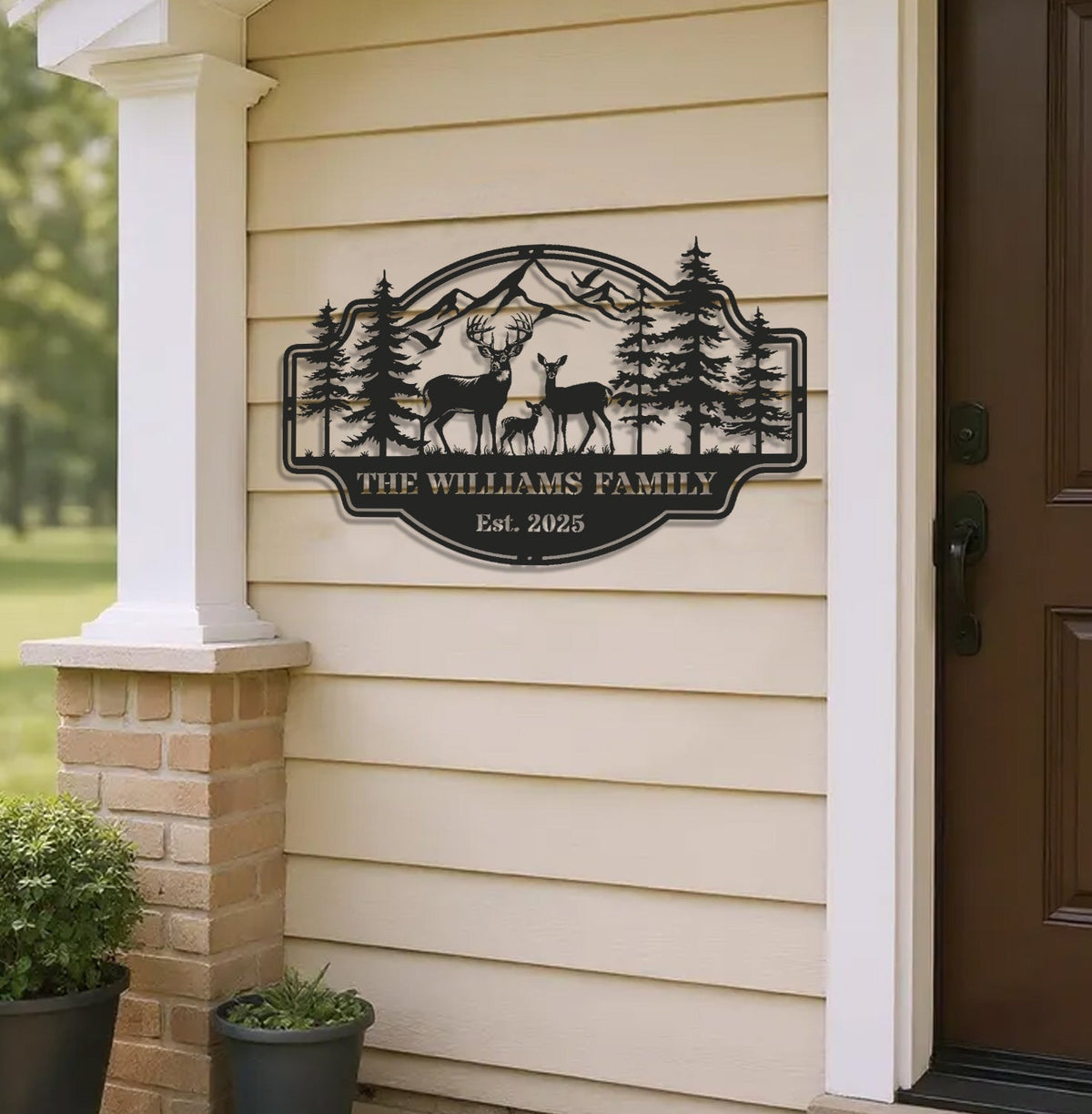 Personalized Deer Family Metal Sign WITH LED/WITHOUT LED - Rustic Cabin Wall Decor