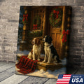 Christmas Dogs Canvas Wall Art, Winter Cabin Decor, Holiday Dog Print