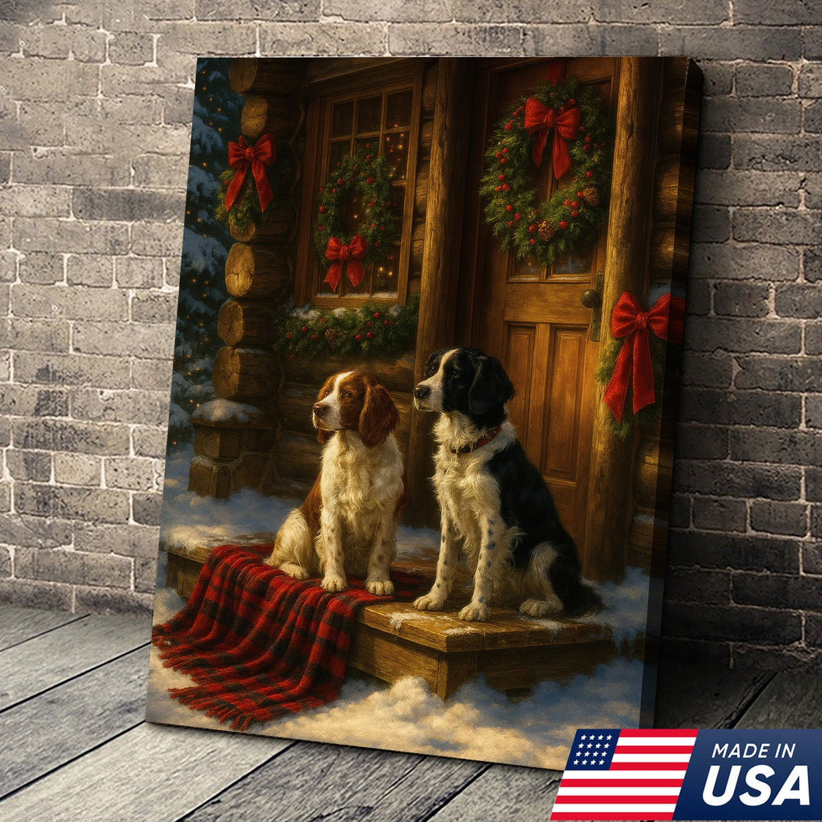 Christmas Dogs Canvas Wall Art, Winter Cabin Decor, Holiday Dog Print